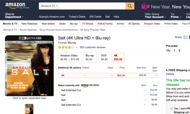 Amazon cho đặt hàng đĩa Ultra HD Bluray, giao hàng từ 1/3