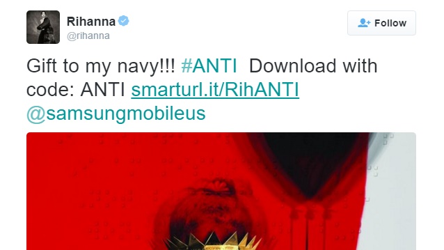 Rihanna tặng miễn phí album “ANTI” mới nhất qua Tidal