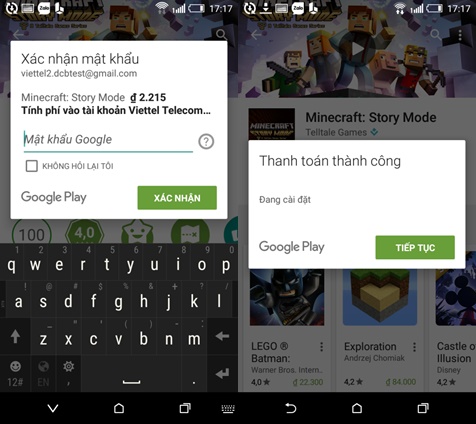 Thuê bao Viettel đã có thể mua ứng dụng Android bằng tài khoản điện thoại