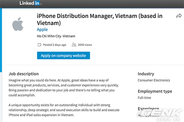 Apple bất ngờ tuyển nhiều vị trí làm việc tại Việt Nam