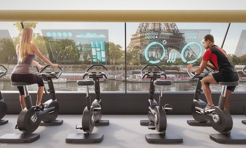Paris Navigating Gym: Vừa thể hình vừa du thuyền sử dụng năng lượng từ chính các máy tập.