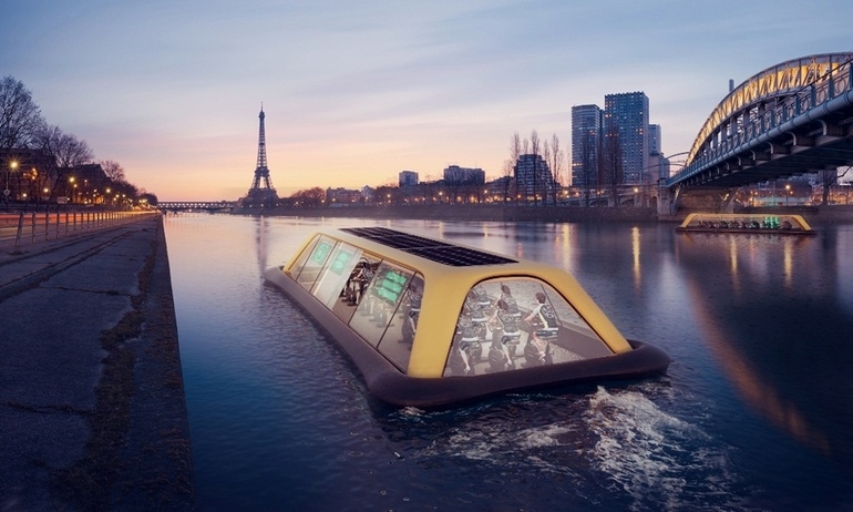 Paris Navigating Gym: Vừa thể hình vừa du thuyền sử dụng năng lượng từ chính các máy tập.