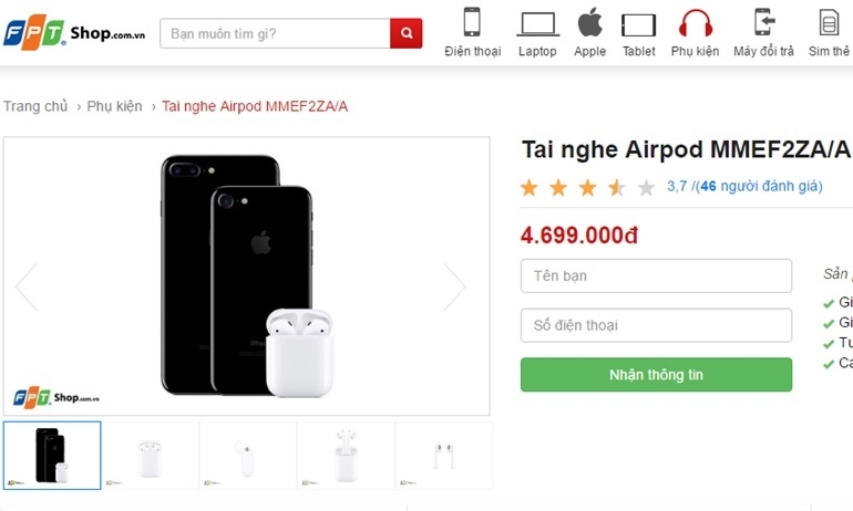 Tai nghe Apple AirPods chính hãng có giá 4,7 triệu đồng tại Việt Nam