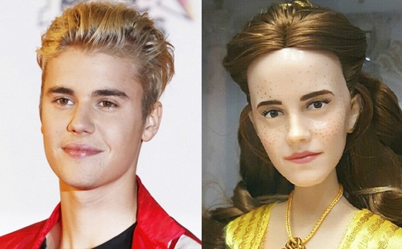 Cười té ghế trước búp bê Emma Watson giống hệt Justin Bieber