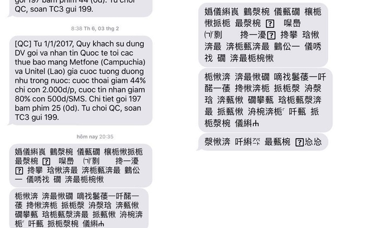 Tin nhắn quảng cáo Viettel xuất hiện chữ tượng hình đến người Trung Quốc cũng không hiểu