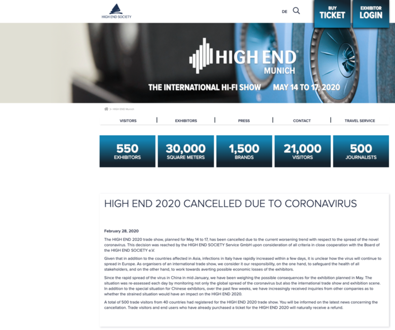 Triễn lãm High End Munich 2020 bất ngờ đưa ra thông báo hủy do ảnh hưởng từ dịch corona