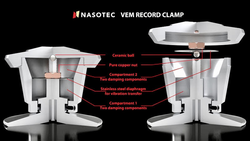 Loại bỏ rung động trên đĩa than với tạ chặn đĩa Nasotec VEM Record Clamp